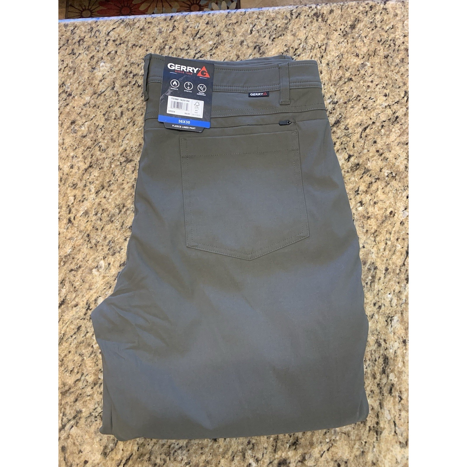 Gerry Men's Water Resistant Fleece Lined Stretch Pants Olive Green (36w X 30l)
